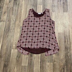 New York & Company Burgundy Geometric Sleeveless Blouse Size Small